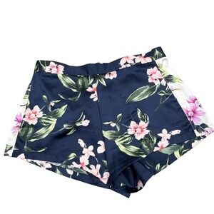 Victorias Secret Satin Pajama Shorts Navy Blue Floral‎ Print Loungewear Size XS
